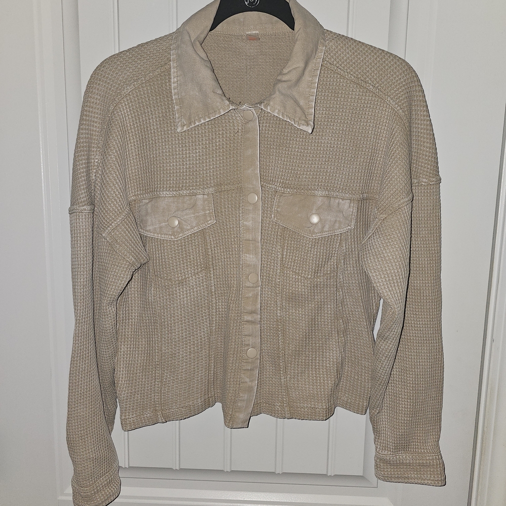 Mono B Beige Waffle Knit Utility Jacket